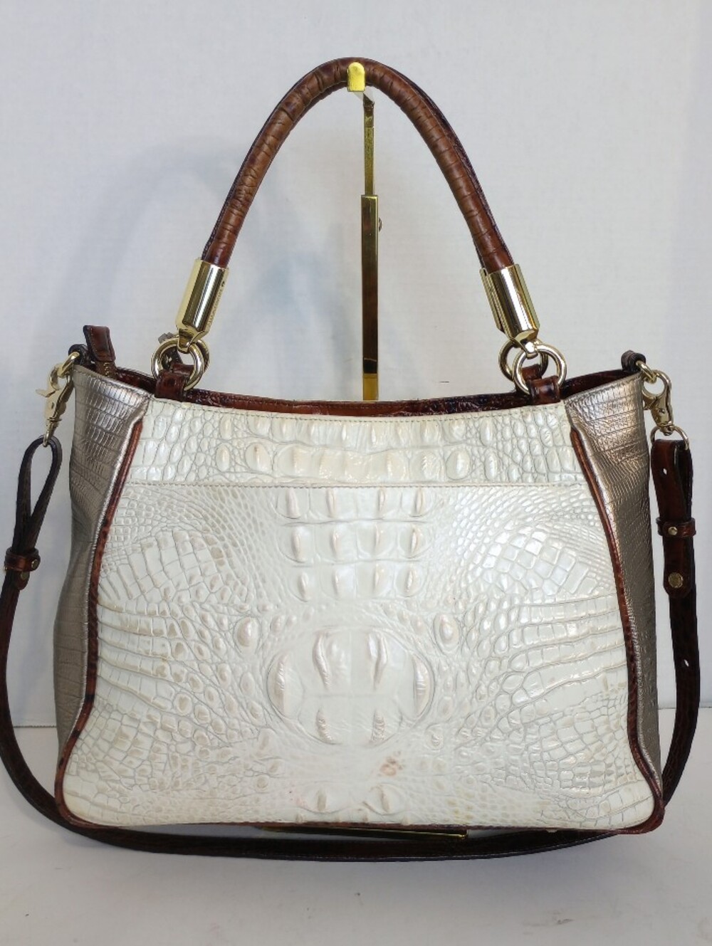 Brahmin Ruby Satchel In Pearl Akoya, Croc And Lizzard Embossed Leather - Picture 2 of 10